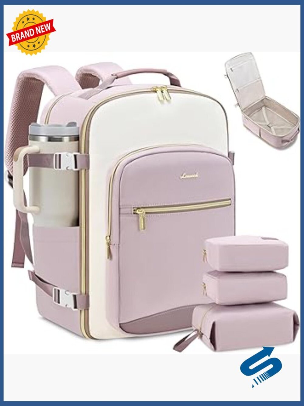 Travel Backpack 40L Carry On with 3 Packing Cubes Laptop Bag